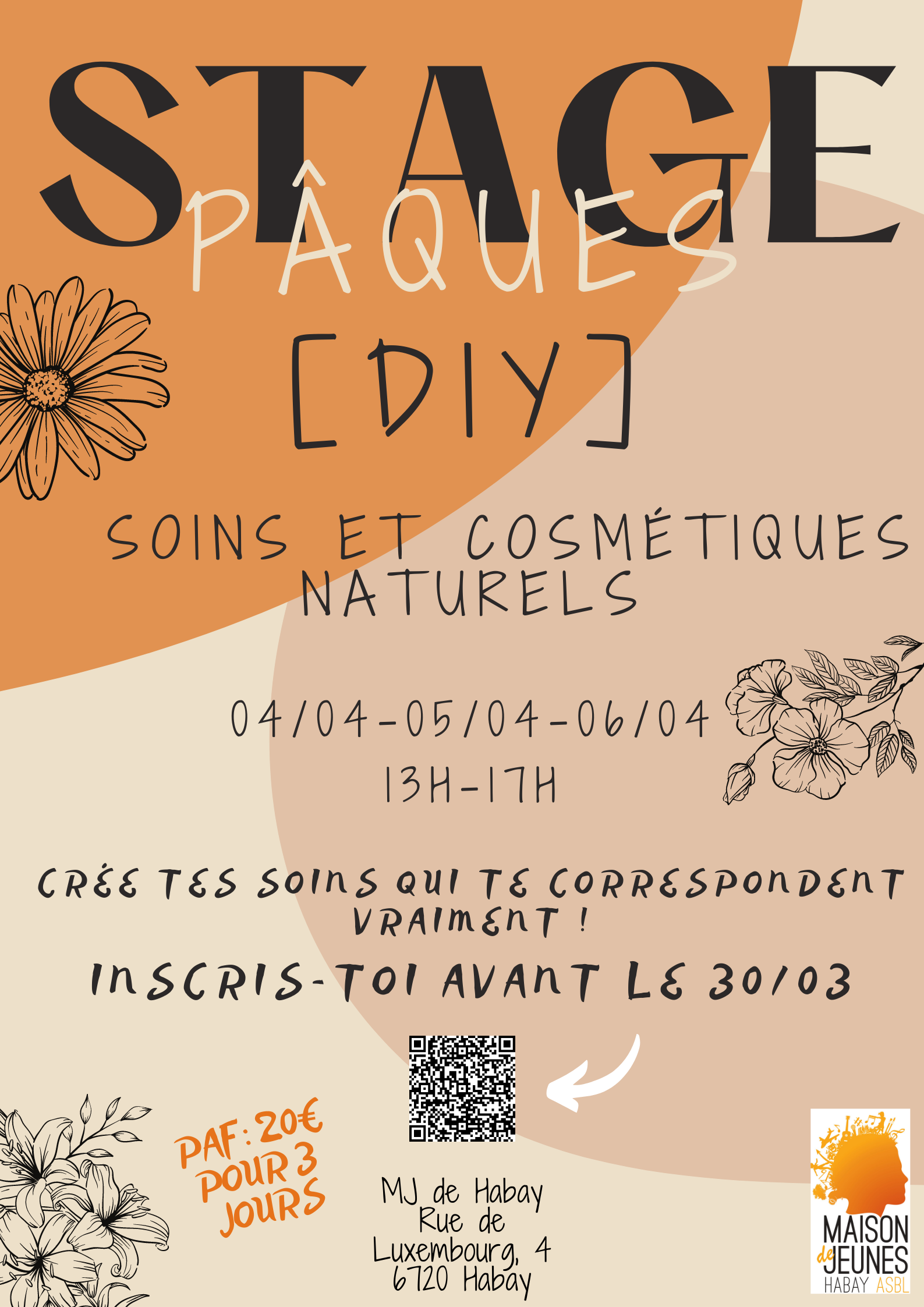 Affiche stage cosmétiques naturels congé de Pâques